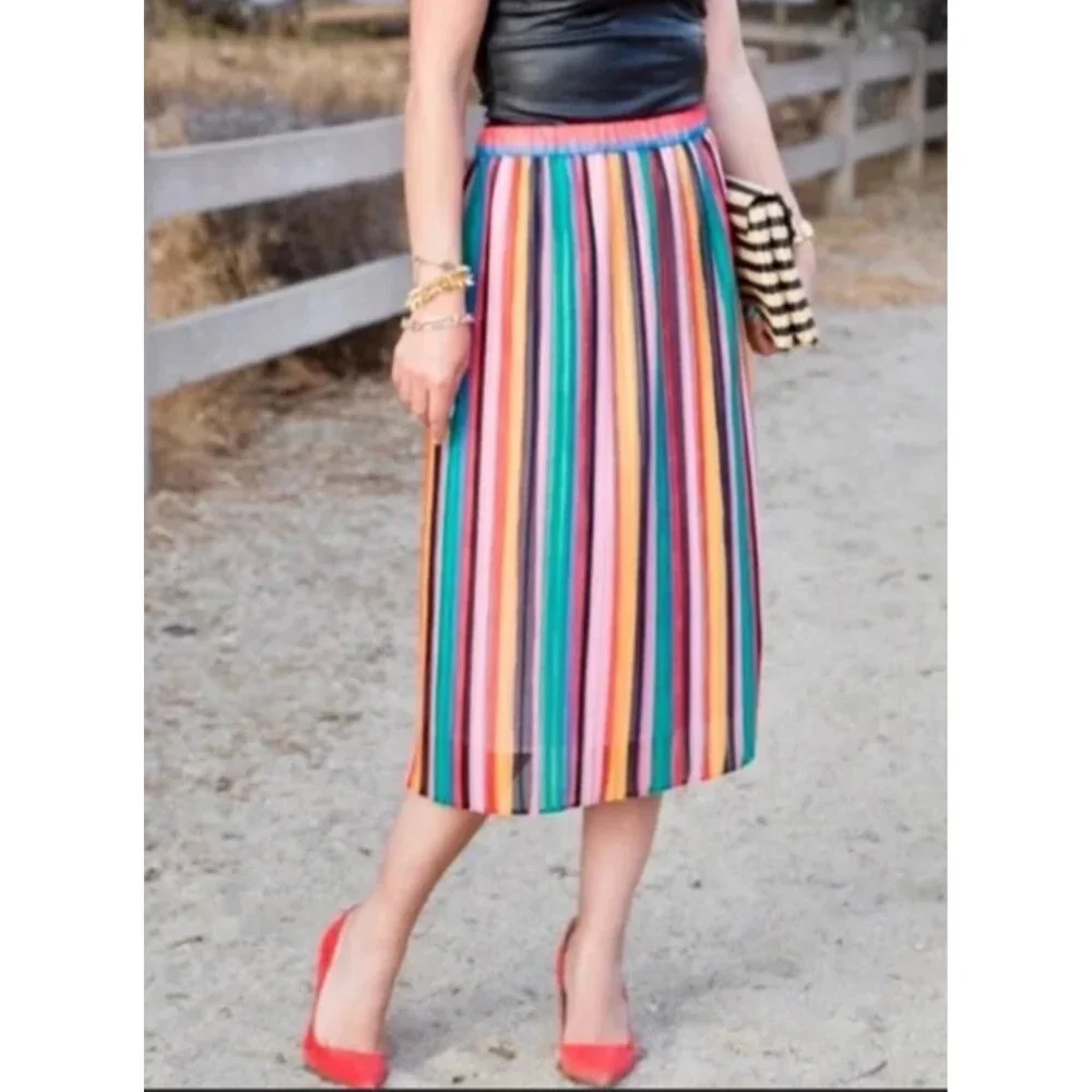 Who What Wear Womens Rainbow Pleated Midi Skirt Sz XS Artzy Flowy - Picture 1 of 9
